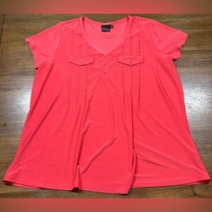 Elie McCarthy Size 1X Pink Salmon Pintuck Babydoll Stretch Blouse